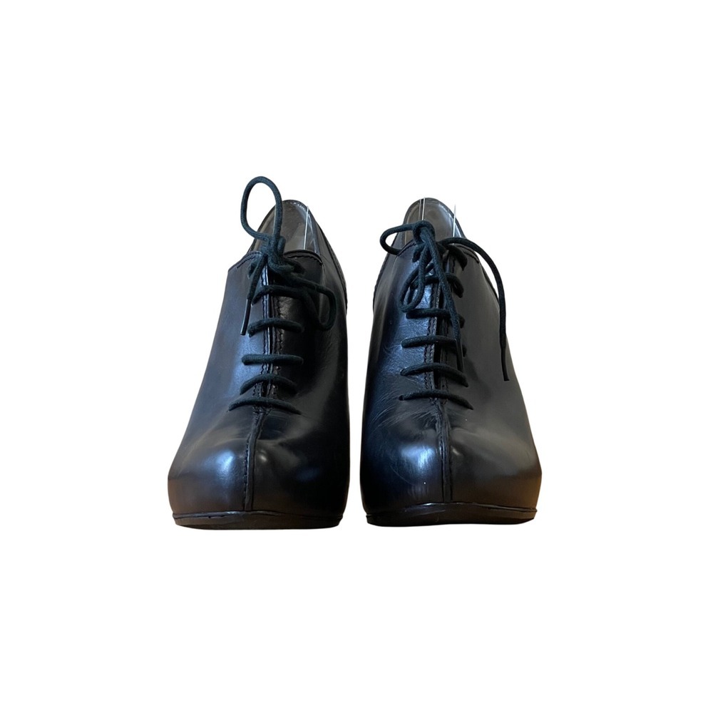 MAX STUDIO Zander Black Leather Lace Up Pointed Toe Stiletto Heel Booties 6.5M